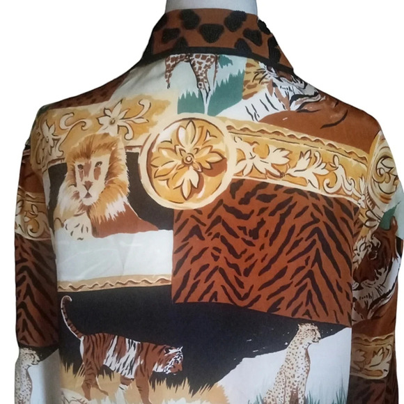 I.B. Diffusion Baroque Style Beaded Collar Button Front Silk Safari Blouse Sz 12 - Picture 6 of 9